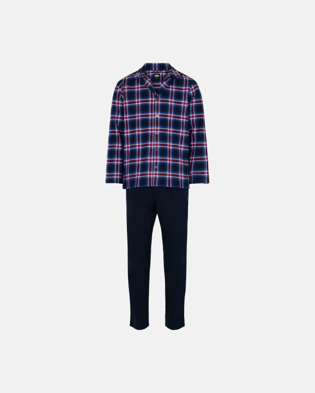 Pyjamassæt "flannel" | 100% bomuld | Blå og rødternet -JBS