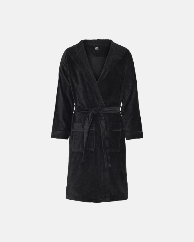 Badekåbe m. hætte | 100% velour bomuld | Sort -JBS