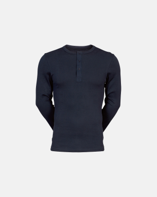 Langærmet t-shirt "grandad", 100% økologisk bomuld, Navy Langærmet t-shirt "grandad", 100% økologisk bomuld, Navy
