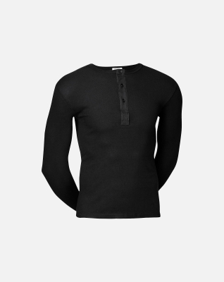 Langærmet t-shirt "grandad", 100% bomuld, Sort Langærmet t-shirt "grandad", 100% bomuld, Sort