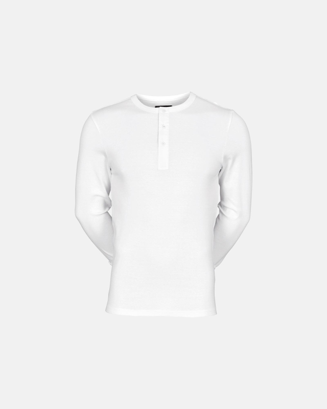 Langærmet t-shirt "grandad", 100% bomuld, Hvid