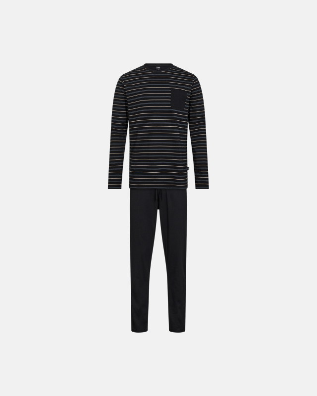 Pyjamas 'jersey' | 100% bomuld | Sort / Blå stribet -JBS