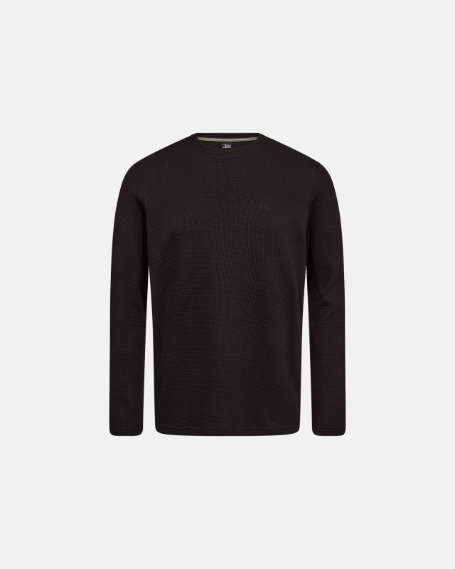 Langærmet T-shirt 'waffel', Bomuld, Sort